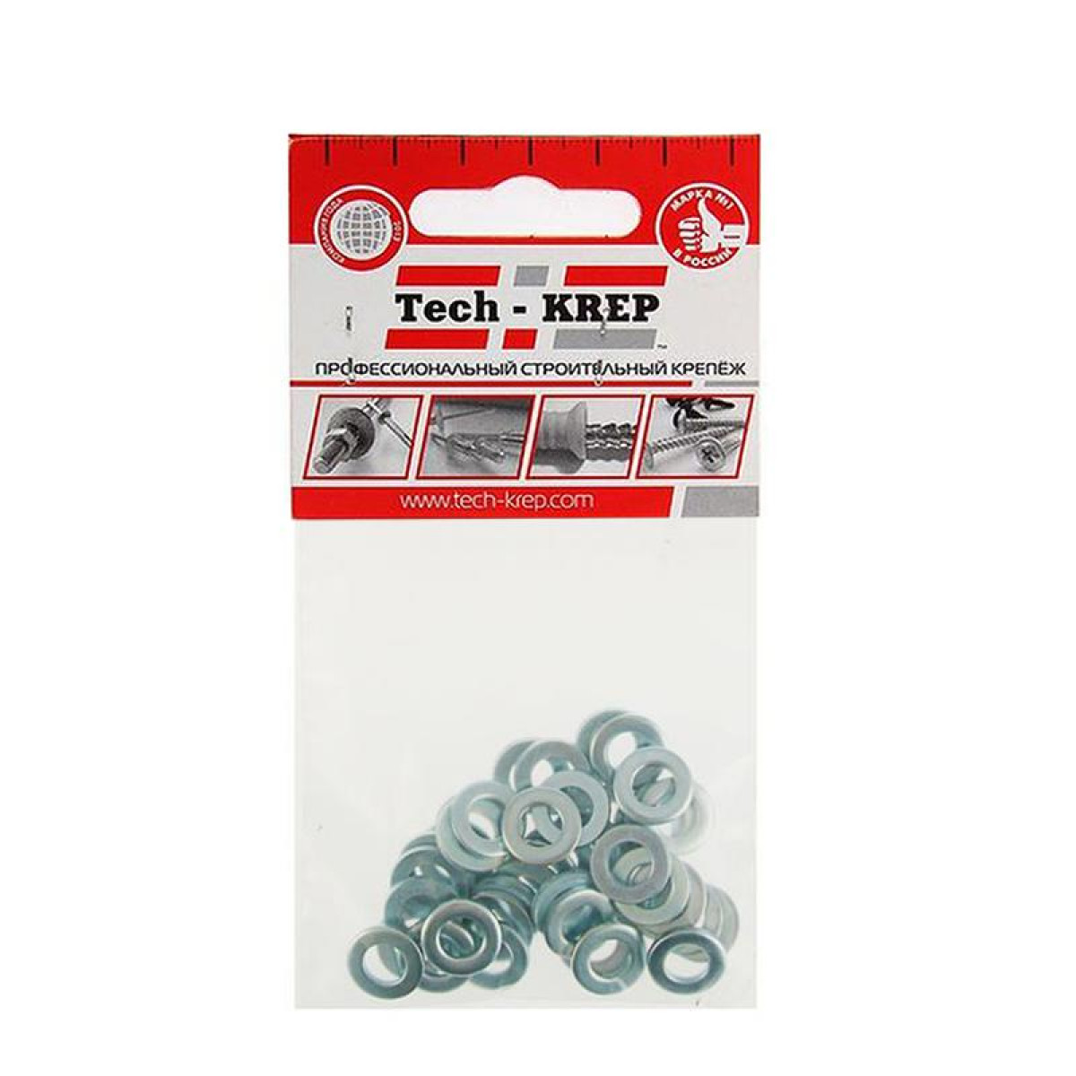 Изображение товара Изделия для электромонтажа Tech-KREP Шайба плоская М6 цинк. DIN 125 (уп.40шт) пакет Tech-Krep