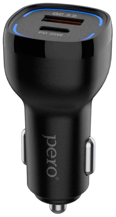 АЗУ Pero AC05 USB-A QC3.0 + USB-C PD 38W, черное автомобильное зарядное устройство с 4 портами для быстрой зарядки для redmi note 10 lite 9 8 pro 10t 9t 8t oppo a74 a54 автомобильный адаптер для зарядки usb c type c