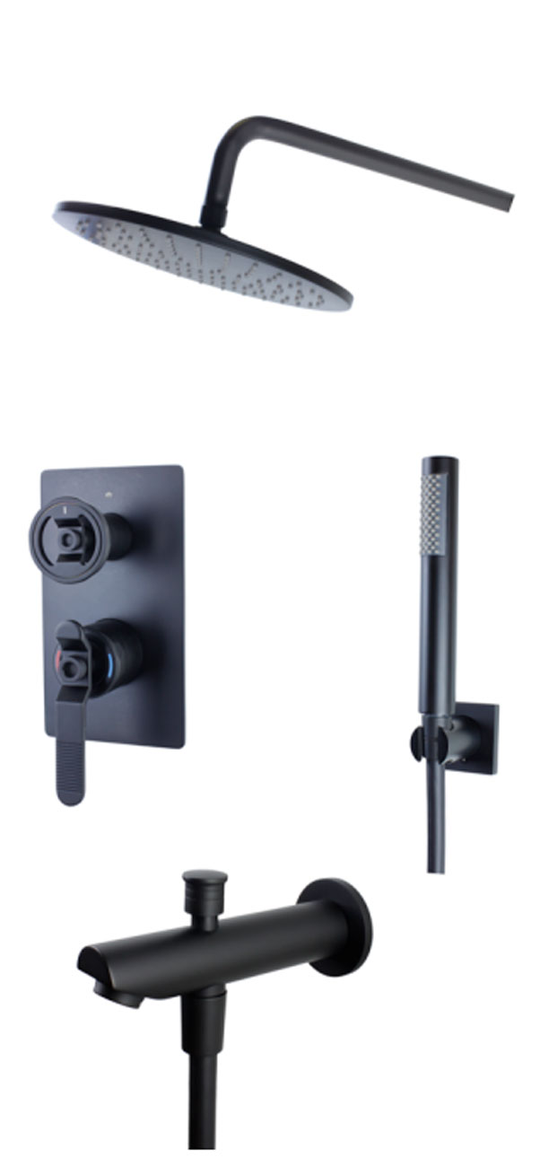 Изображение товара Душевой комплект Bronze de Luxe 1760S черный матовый с керамическим механизмом для ванной и душа