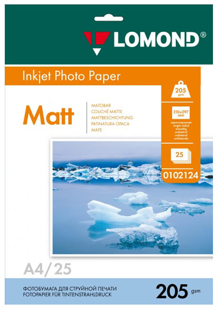 Изображение товара Фотобумага Lomond 0102124 A4/205г/м2/25л./белый матовое для струйной печати