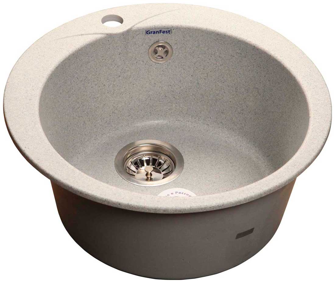 Изображение товара Кухонная мойка GranFest RONDO 480 1-чаша из мрамора серого цвета врезная