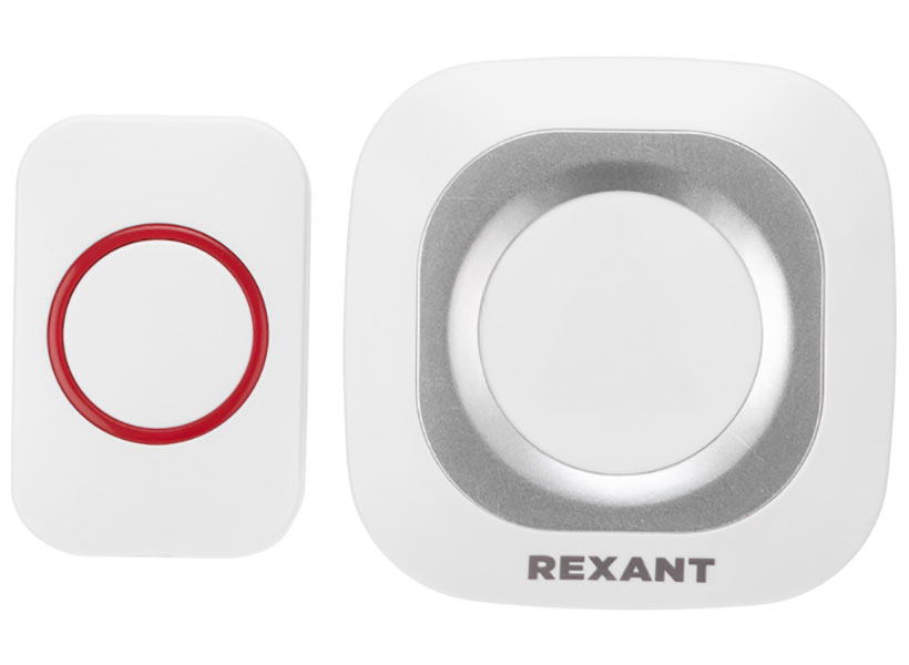 Изображение товара Беспроводной дверной звонок в розетку c цифровым кодированием мигающий Rexant 36 мелодий, 150 м, IP44, белый/серый