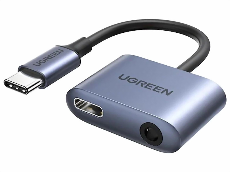 Изображение товара Адаптер Ugreen USB-C в USB-C 3.5мм Audio Adapter with PD, 0.1 м, серый (60164)