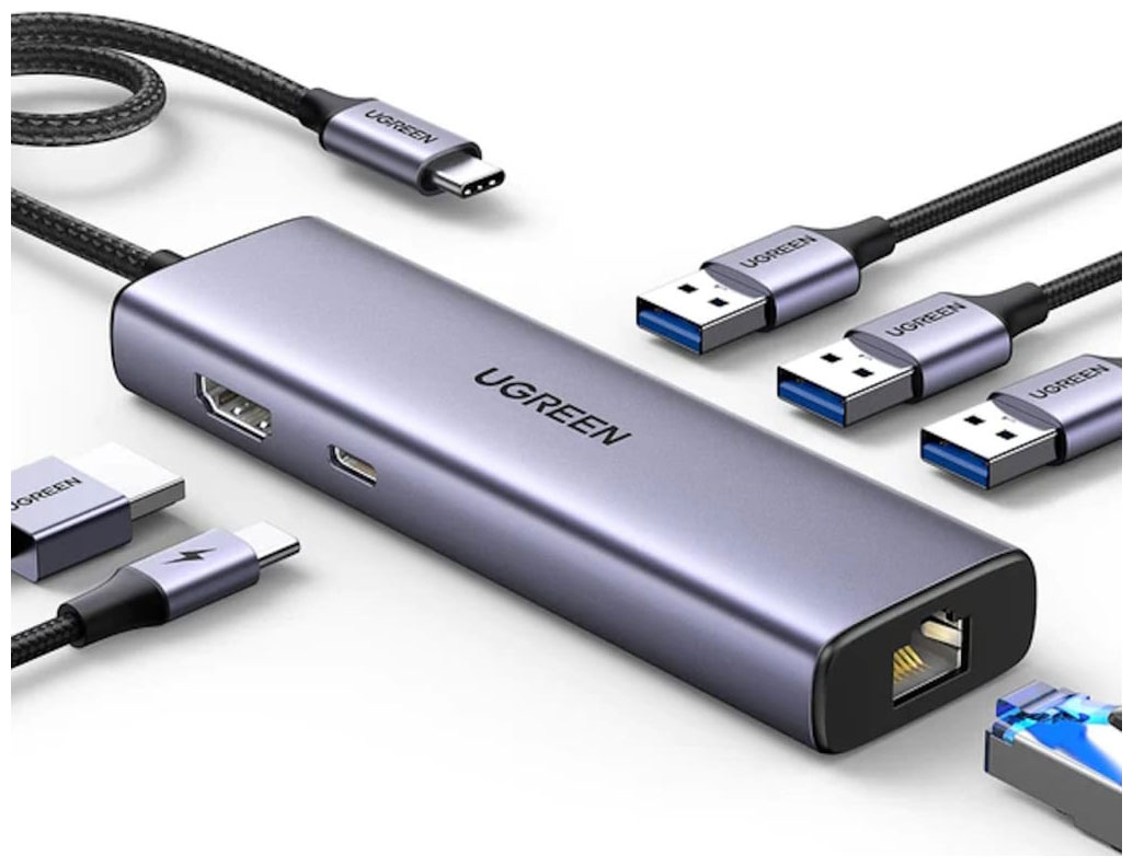 Изображение товара Ugreen USB-C хаб 6 портов HDMI RJ45 Ethernet USB3.0 PD для ноутбуков серый