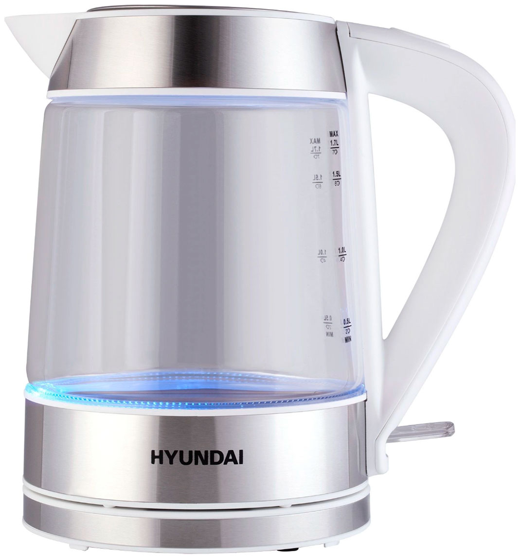 Изображение товара Чайник электрический Hyundai HYK-G3606, 1.7л., 2200Вт, белый/прозрачный (стекло)