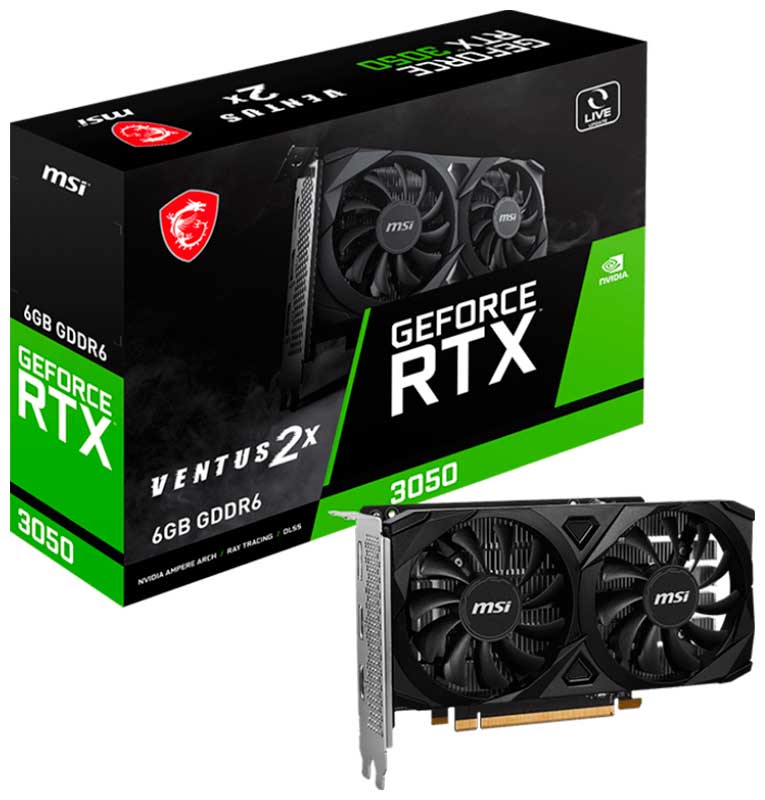 

Видеокарта MSI GeForce RTX 3050 VENTUS 2X E 6G, Черный