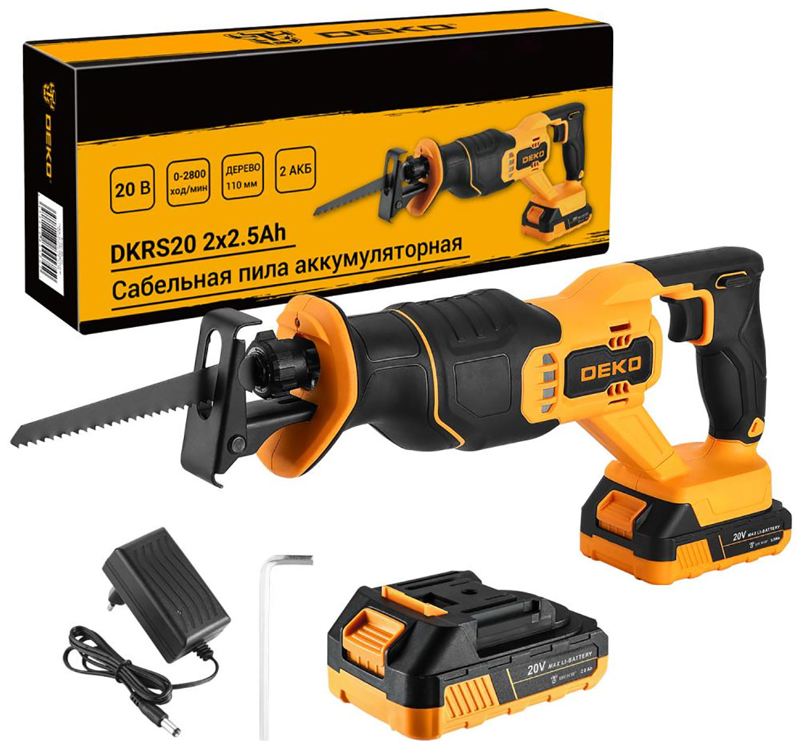 Изображение товара Сабельная пила, аллигатор Deko DKRS20, 20В, 2х2.5Ач (085-1129)