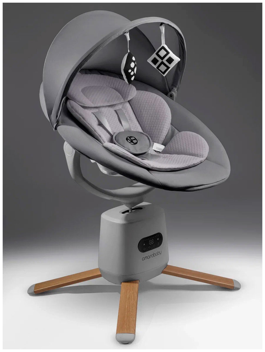 Изображение товара Электронные качели Amarobaby Jolly swing для малышей, серый, с функциями вращения и музыки