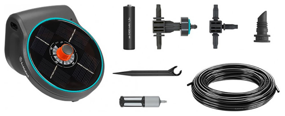 Изображение товара Таймер подачи воды Gardena на солнечной батарее с интегрированным насосом aquaBloom (3 шт. в упаковке) 13300-20.000.00