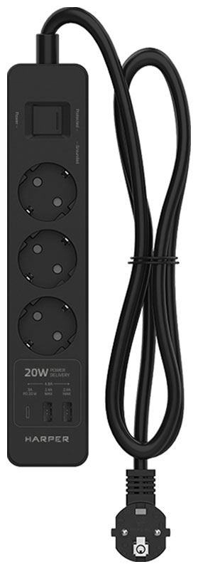 Изображение товара Сетевой фильтр Harper UCH-430 Black PD3.0 Изображение товара Сетевой фильтр Harper UCH-430 Black PD3.0