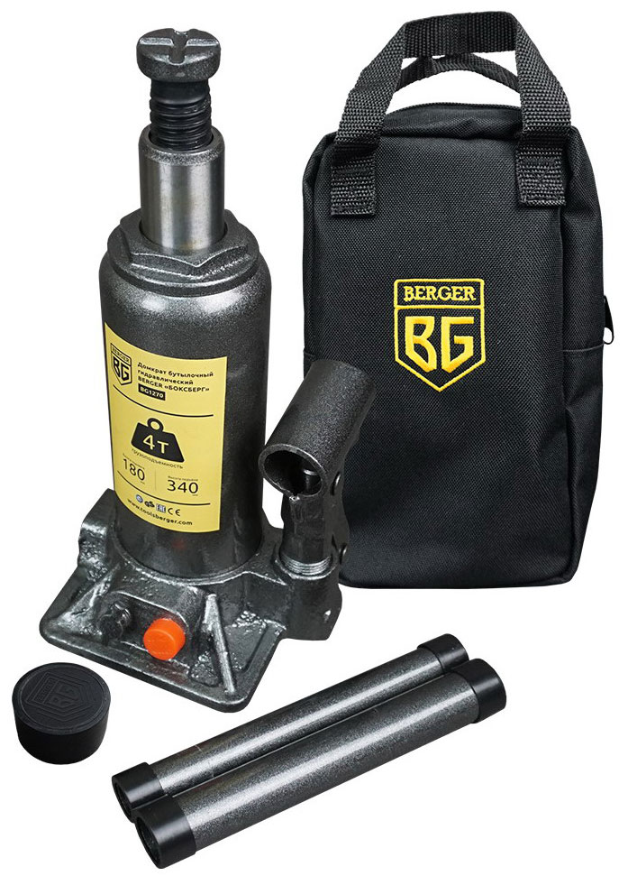 Изображение товара Домкрат бутылочный гидравлический 4т Berger "БОКСБЕРГ" BG1270, 180-340 мм
