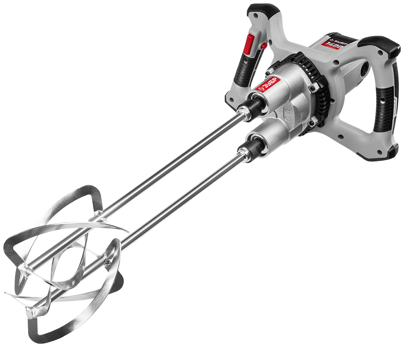 Изображение товара Строительный миксер Зубр МРД-1400 мощностью 1400 Вт с двумя насадками