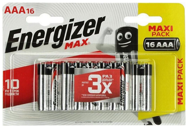Батарейка Energizer LR03 Max BL16 16шт energizer батарейки energizer a27 27а алкалиновые для сигнализаций комплект 2 шт в блистере 639333