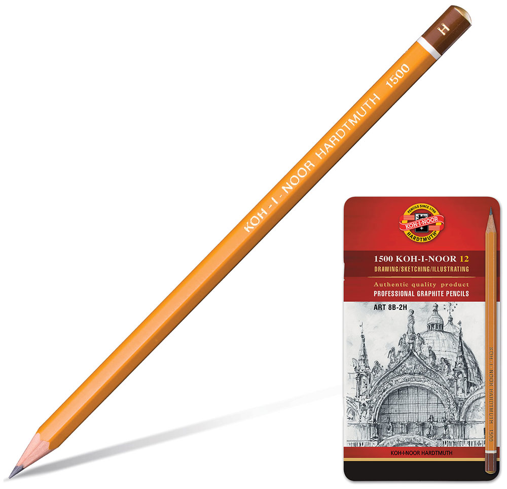 Изображение товара Карандаши чернографитные Koh-I-Noor Art, набор 12 штук, без резинки, металлическая коробка, 8В-2H (1502012008PL)