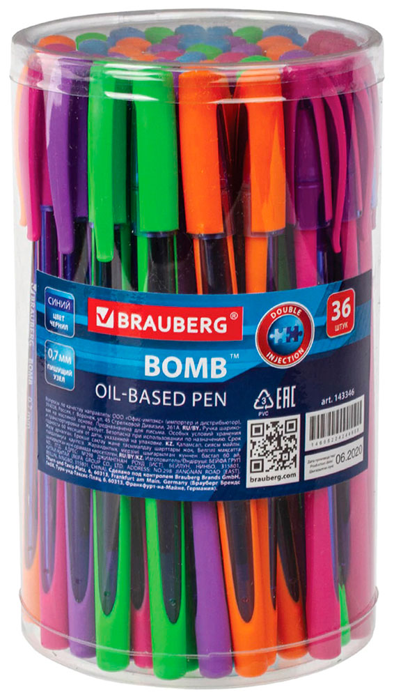 

Ручка шариковая Brauberg BOMB GT Color, комплект 36 штук, ассорти, линия 0,35 мм (880160), Разноцветный