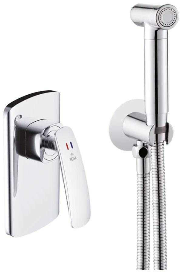Изображение товара Гигиенический душ с смесителем Rose R11 хром современный стиль 1/2" 100 см шланг