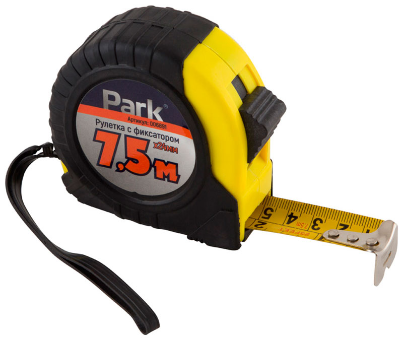 Изображение товара Рулетка Park с фиксатором, ПВХ корпус, 7.5 м х 24 мм (006891)