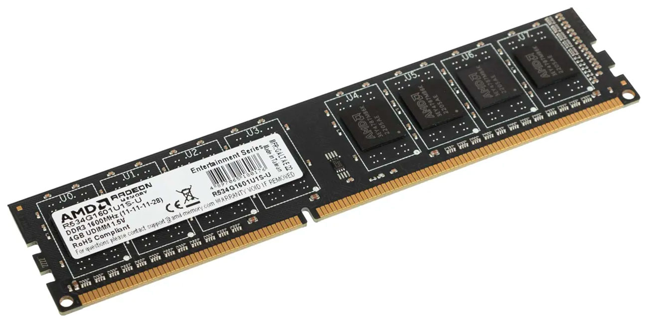 

Оперативная память AMD DDR3 4Gb 1600MHz (R534G1601U1S-U), Черный