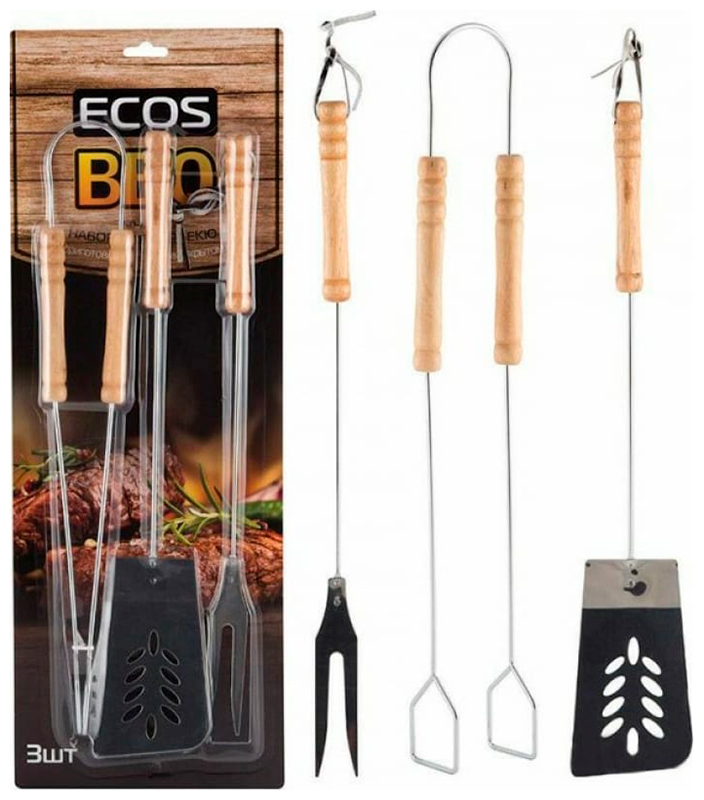 Изображение товара Набор для барбекю Ecos ND-1095D (щипцы + вилка + лопатка нержавеющая сталь) Изображение товара Набор для барбекю Ecos ND-1095D (щипцы + вилка + лопатка нержавеющая сталь)