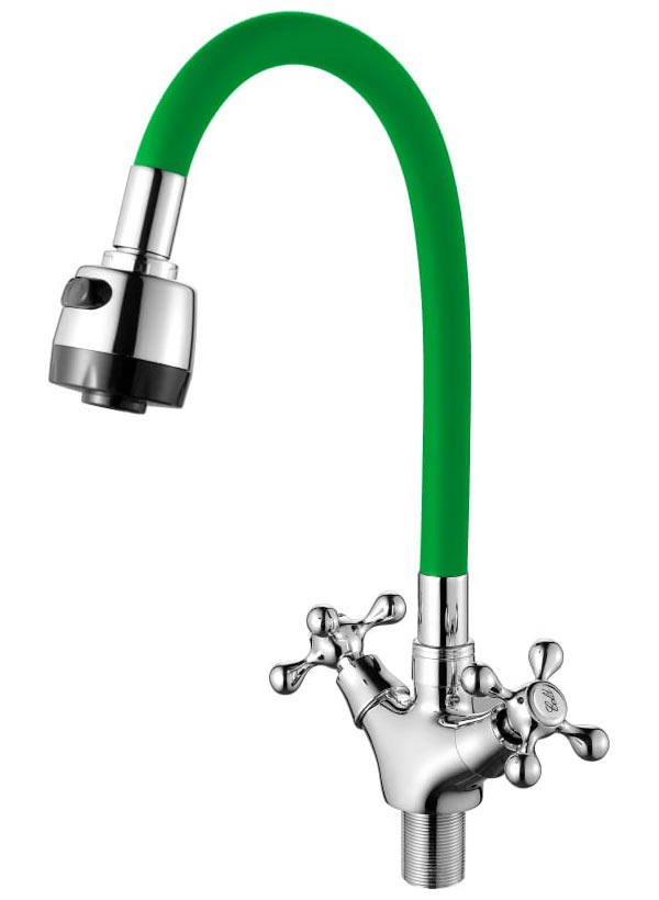 Изображение товара Смеситель для кухни D-lin D153810-5T с гибким изливом хром/зеленый