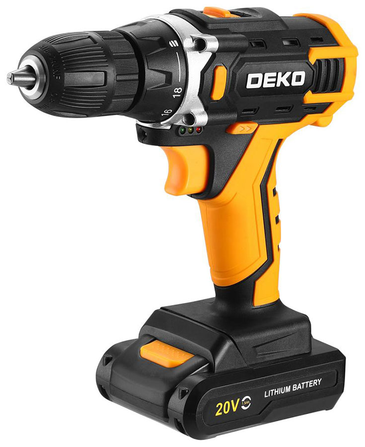 Дрель-шуруповерт аккумуляторный Deko Banger 20V, 20 В, 1x1.5 Ач, желто-черный