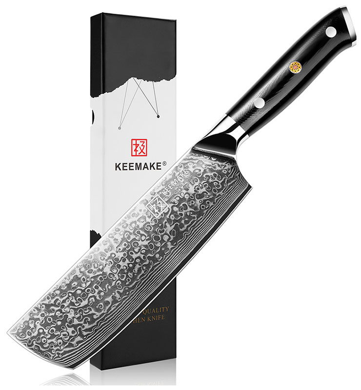 

Нож из дамасской стали для овощей Keemake 7 Inch Nakiri Knife 67 слоев основа VG10 (10CR15MOV) + 316 сталь HRC60+-2 (C-2) черный
