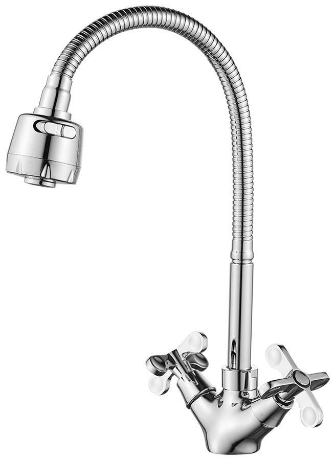 Изображение товара Кухонный смеситель Rossinka с гибким изливом двуручковый хром RS42-75