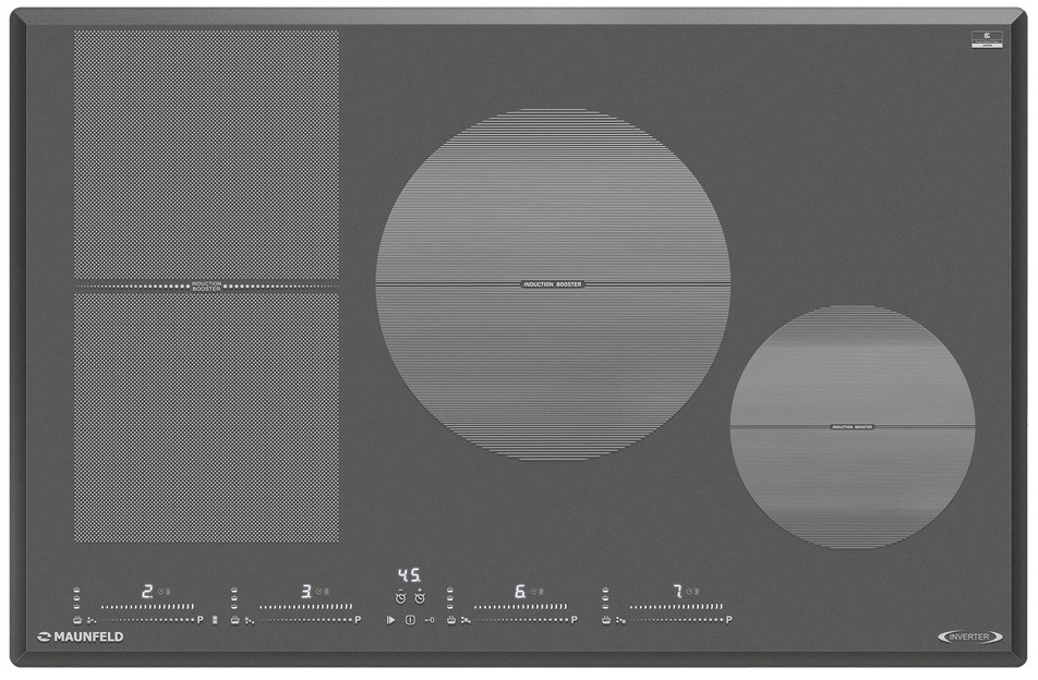 Изображение товара Электрическая индукционная варочная панель Maunfeld CVI804SFDGR Inverter 4 конфорки