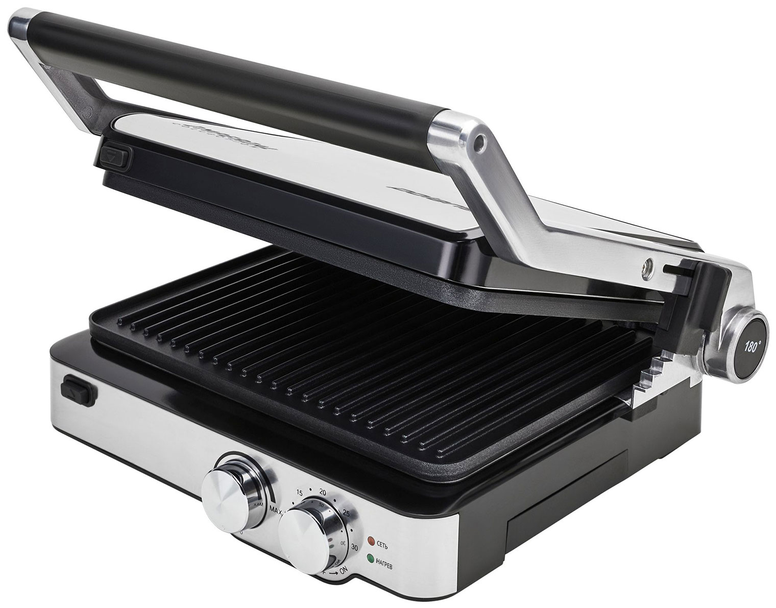 Изображение товара Электрогриль Polaris PGP 3012 серебристый 2 в 1 гриль и барбекю с регулировкой температуры