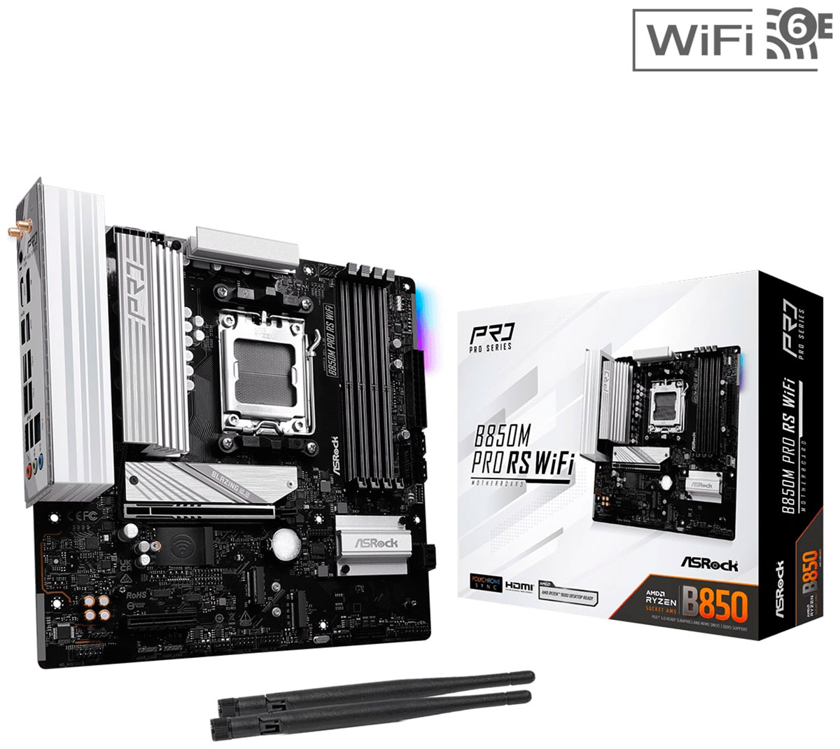 

Материнская плата Asrock B850M PRO RS WIFI (AM5, mATX), Черный