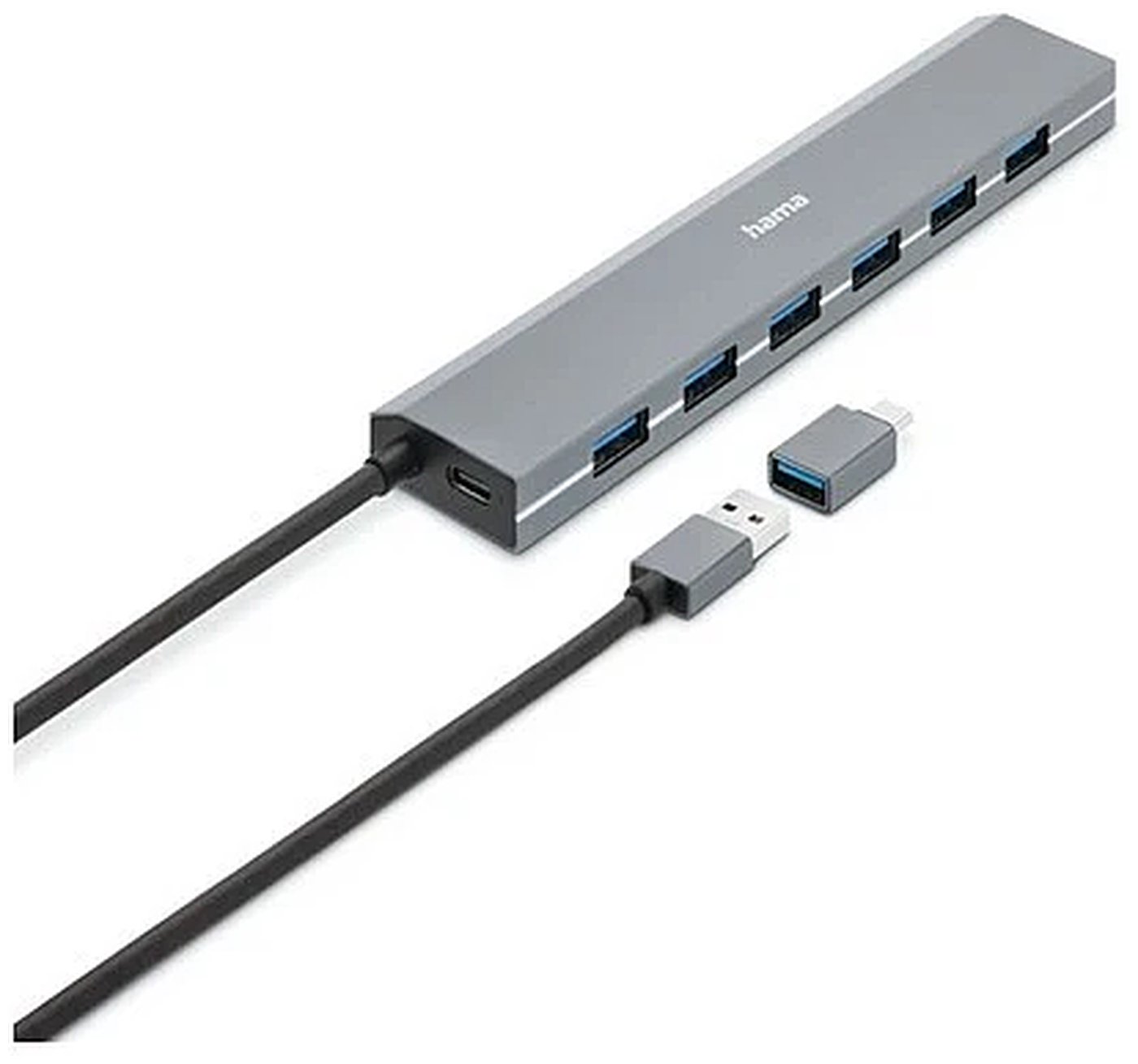 Изображение товара Разветвитель USB Hama 7 портов, 7x USB-A - USB 3.2 Gen1 5 Гбит/с. (200137) Серый Изображение товара Разветвитель USB Hama 7 портов, 7x USB-A - USB 3.2 Gen1 5 Гбит/с. (200137) Серый