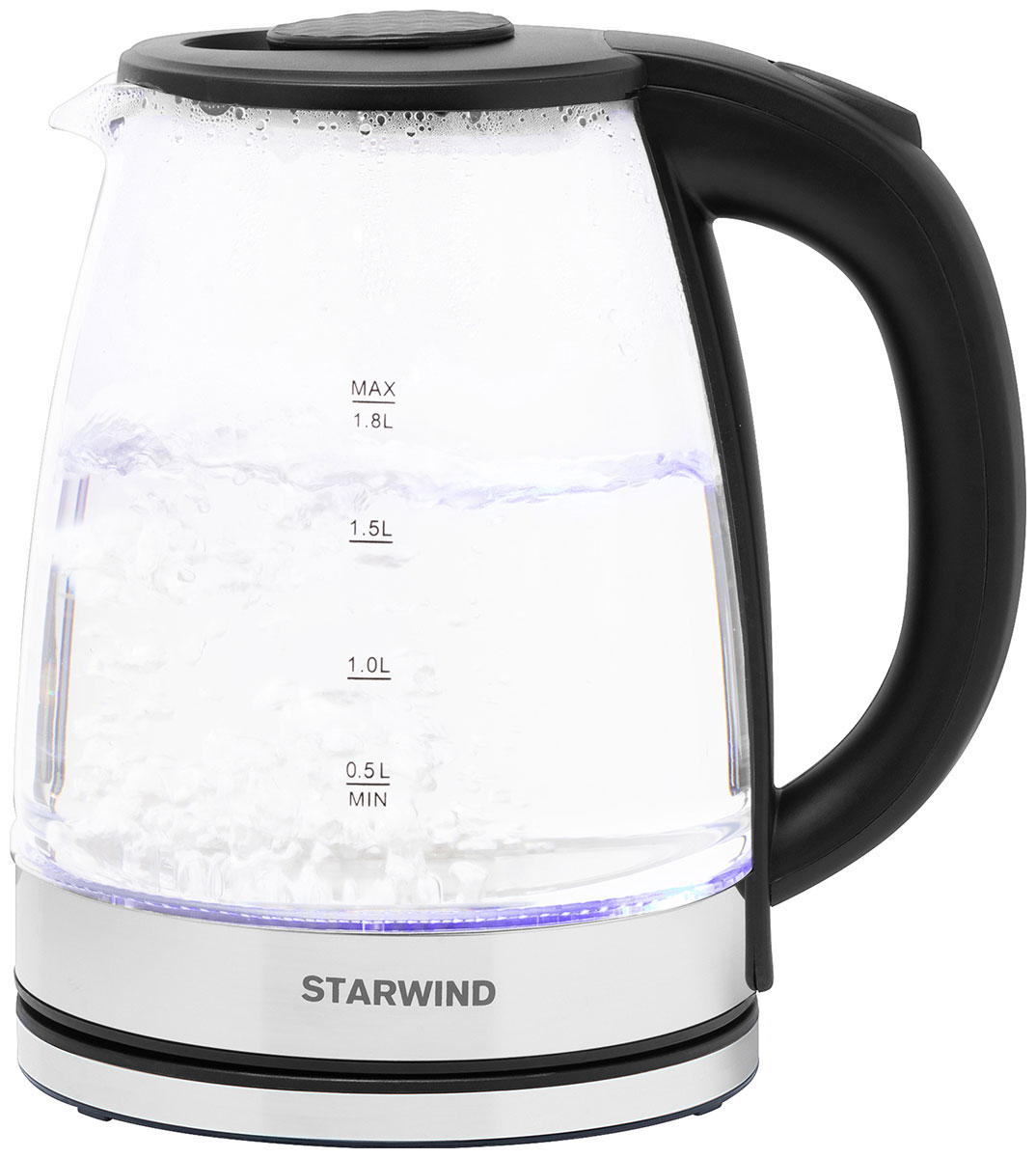 Чайник электрический Starwind SKG2050 черный/серебристый (стекло) чайник электрический starwind skg4031 1 7л 2200вт черный корпус стекло