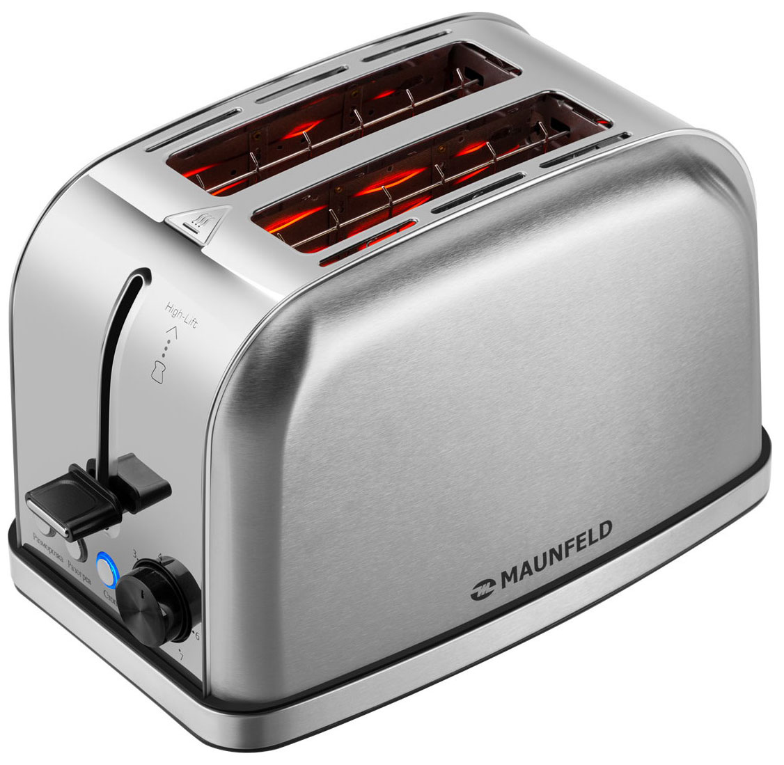 Изображение товара Электрический тостер Maunfeld MF-822S из нержавеющей стали с функциями разморозки и подогрева