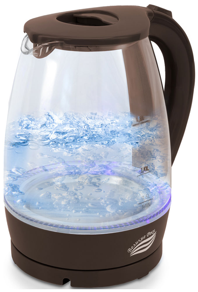 Чайник электрический Великие реки Дон-1 1.8 л, стекло, коричневый чайник электрический великие реки томь 1 1850 вт белый коричневый 1 7 л пластик