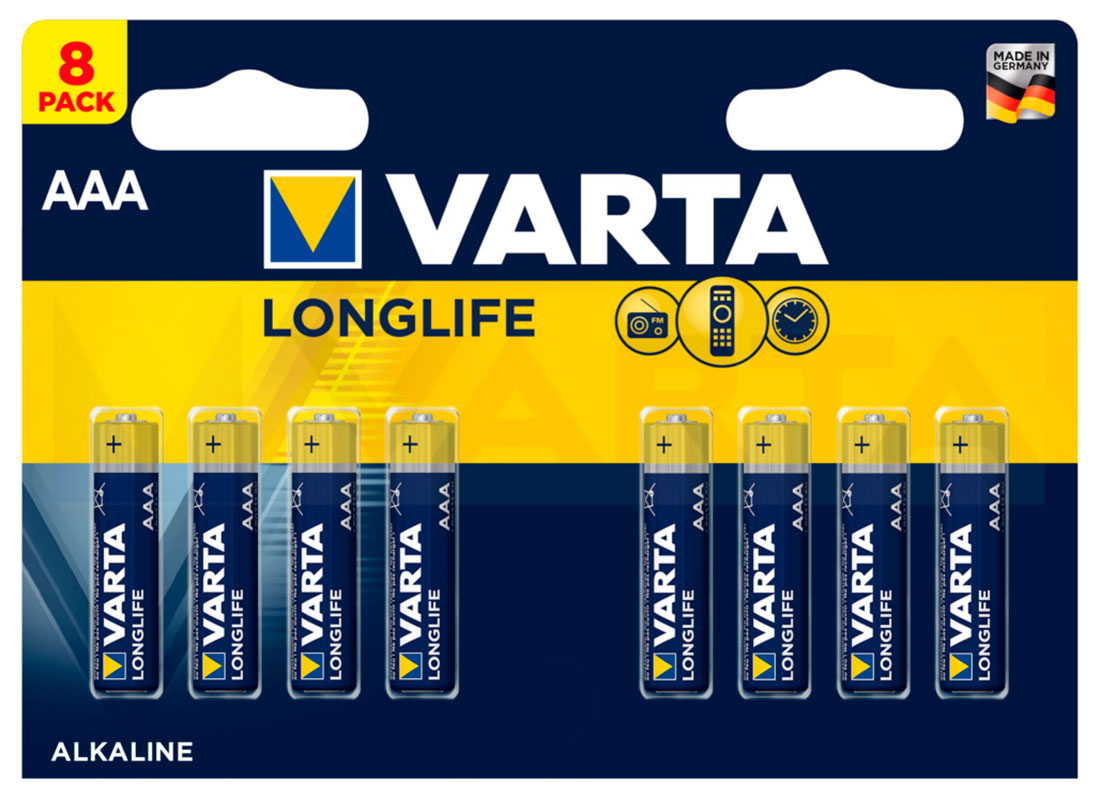 Батарейки VARTA LONGLIFE AAA бл.8 батарейка varta longlife aaa 2 шт