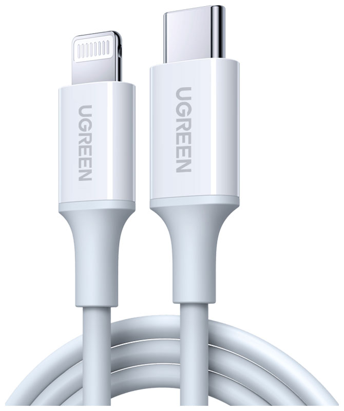 

Кабель Ugreen USB C - Lightning, резиновое покрытие, 1 м (10493) белый