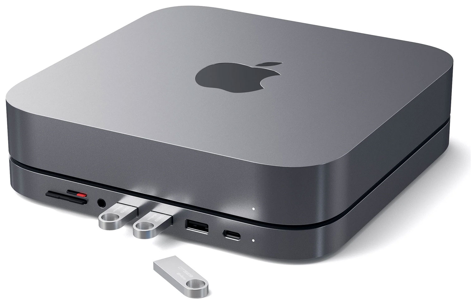 Изображение товара USB док станция с подставкой Satechi Mac Mini Stand Hub для Mac Mini, серый космос (ST-ABHFM)