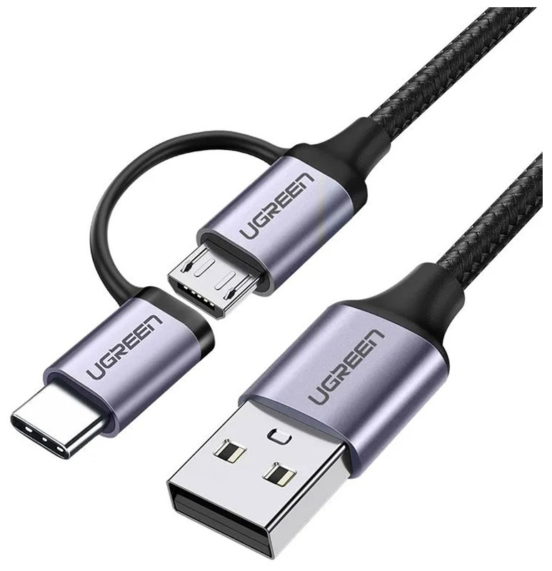 Изображение товара Кабель USB Type-C micro USB USB-A Ugreen 1м черный для быстрой зарядки и передачи данных