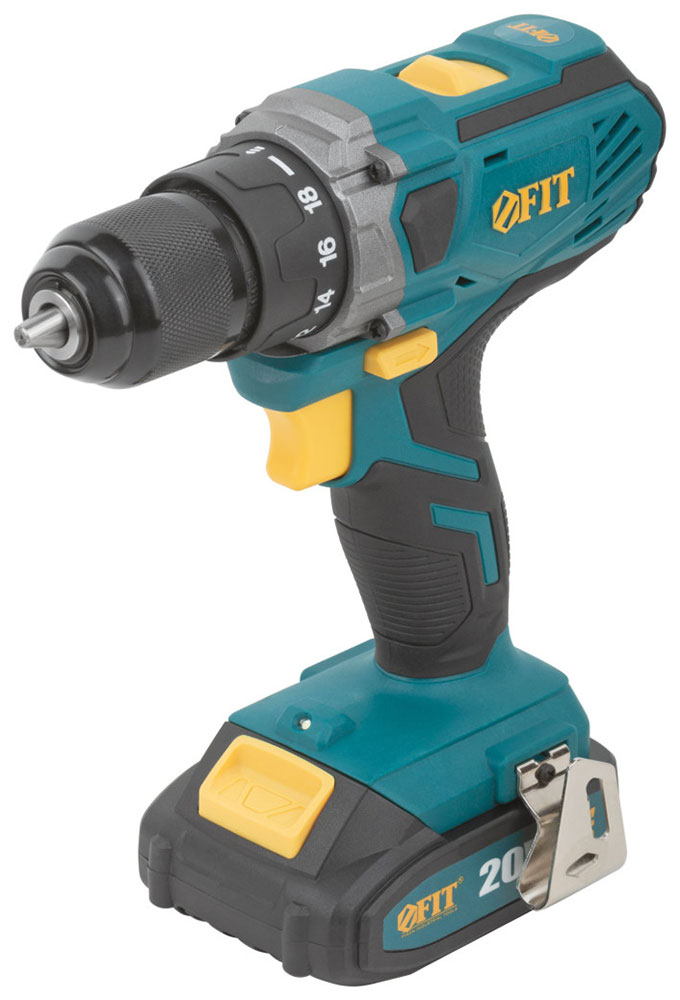 Изображение товара Дрель-шуруповерт аккумуляторная Fit 20 В, 0-400/1400 об/мин, 40 Нм, 2 (Li-Ion), 2,0 Ач, 1,25 ч. рез. накл. кейс