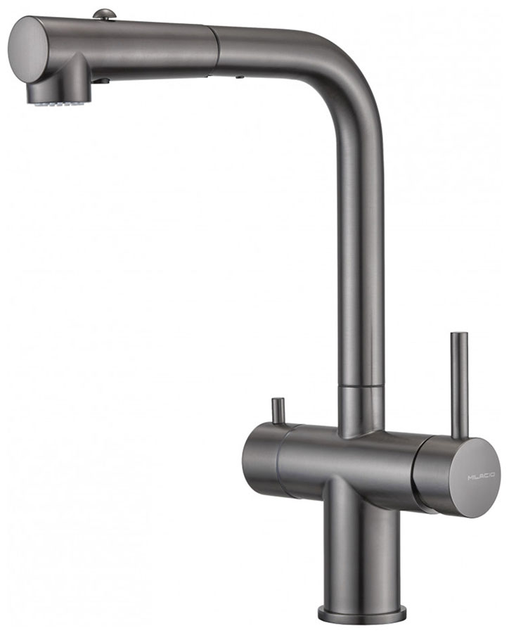Изображение товара Смеситель для кухни с фильтром Milacio Ultra 561 вороненая сталь выдвижной излив