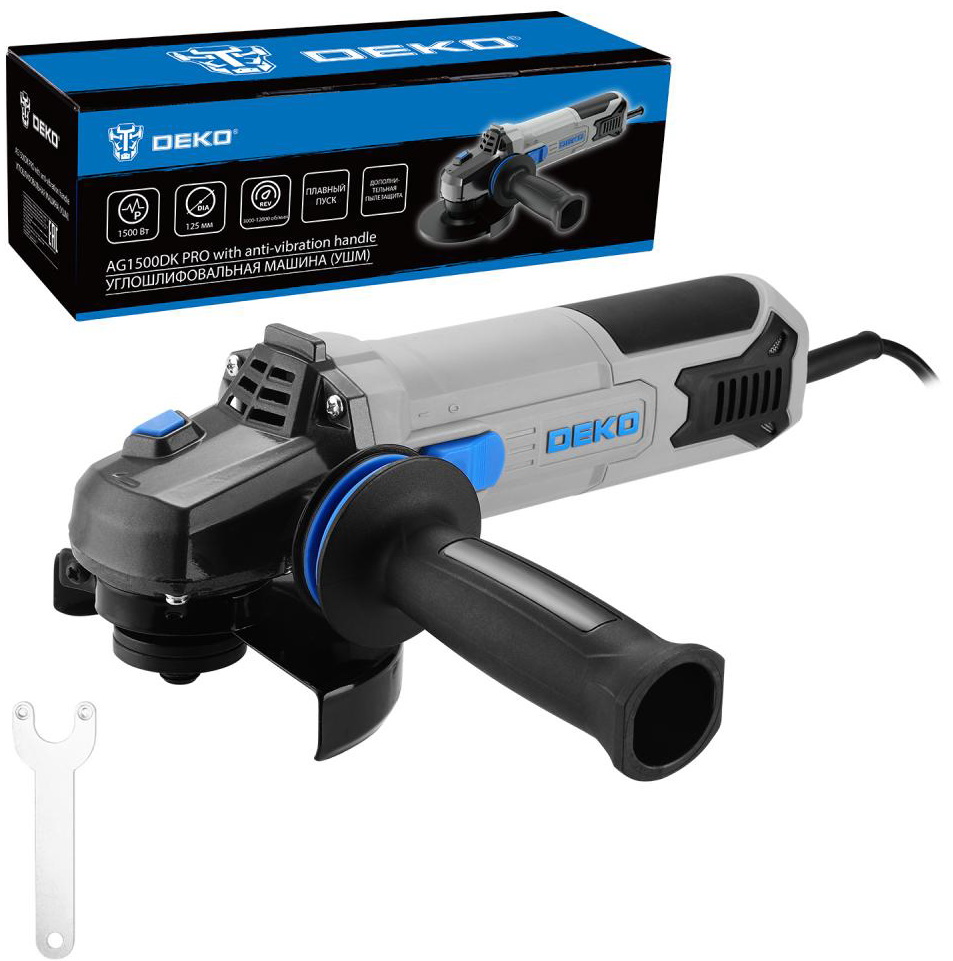 

Угловая шлифовальная машина (болгарка) Deko AG1500DK PRO, 125 мм, 1500 Вт (083-1026)