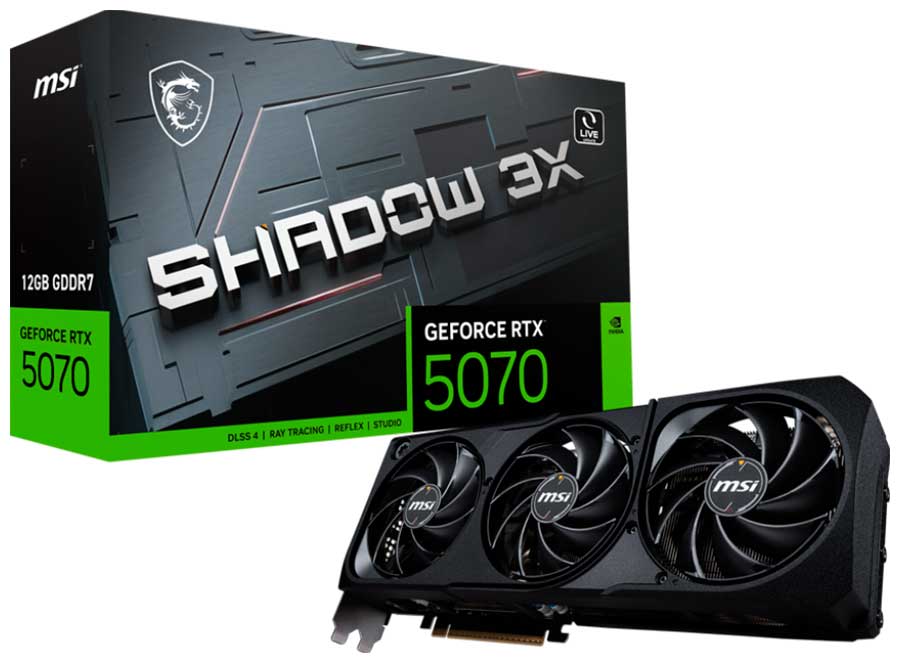 Изображение товара Видеокарта MSI GeForce RTX 5070 12G SHADOW 3X с 12 Гб GDDR7 и охлаждением 3 вентилятором