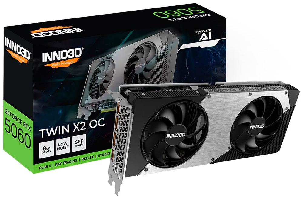 Изображение товара Видеокарта INNO3D GeForce RTX 5060 Twin X2 OC 8G (N50602-08D7X-195070N)