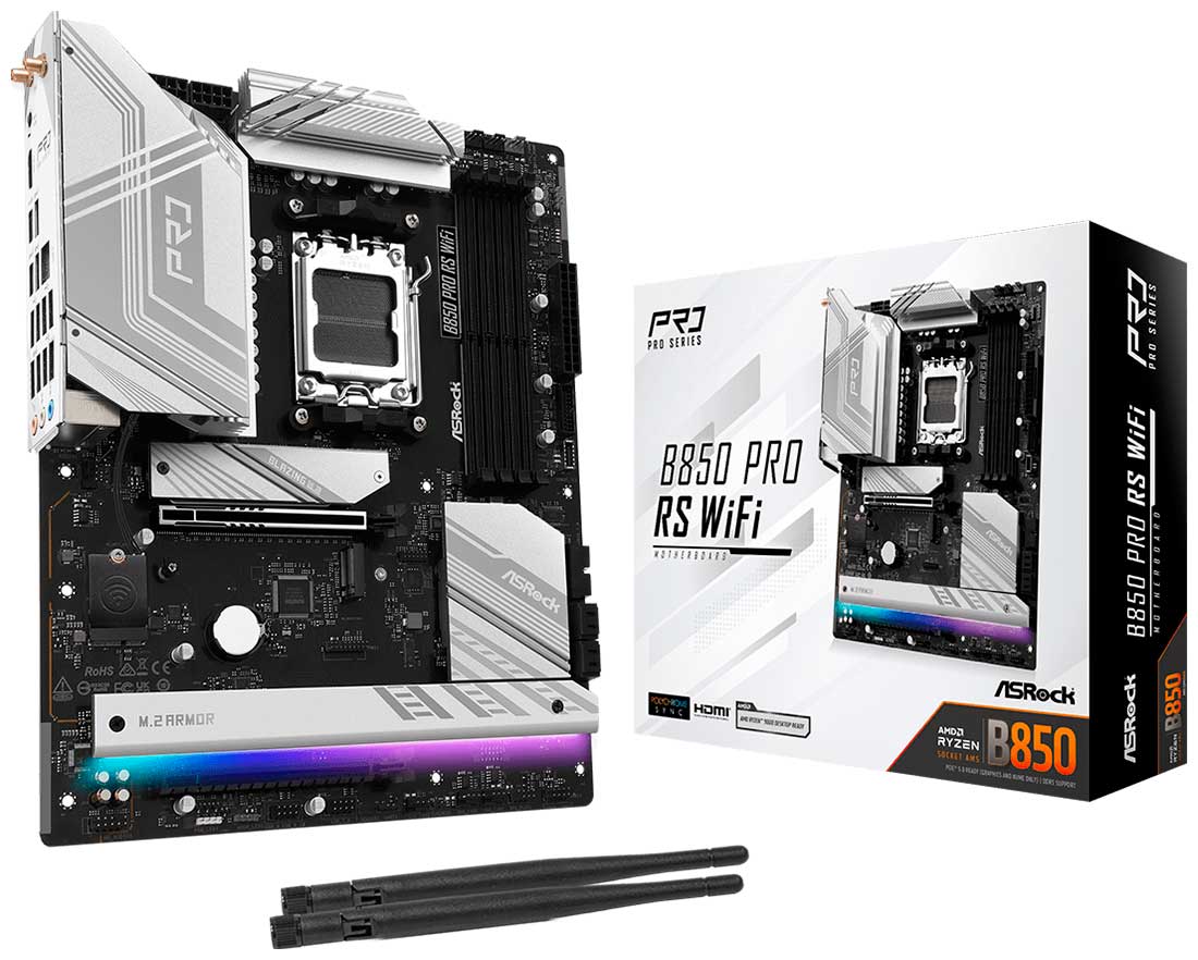 Изображение товара Материнская плата Asrock B850 PRO RS WIFI с DDR5 PCIe 5.0 USB-C Wi-Fi Bluetooth