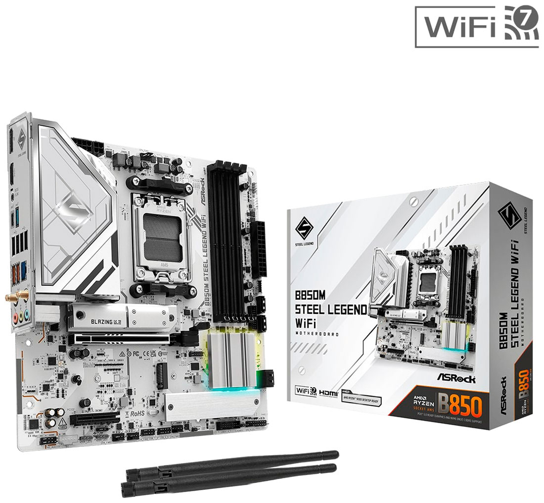 Изображение товара Материнская плата Asrock B850M STEEL LEGEND WIFI (AM5, mATX) с поддержкой DDR5