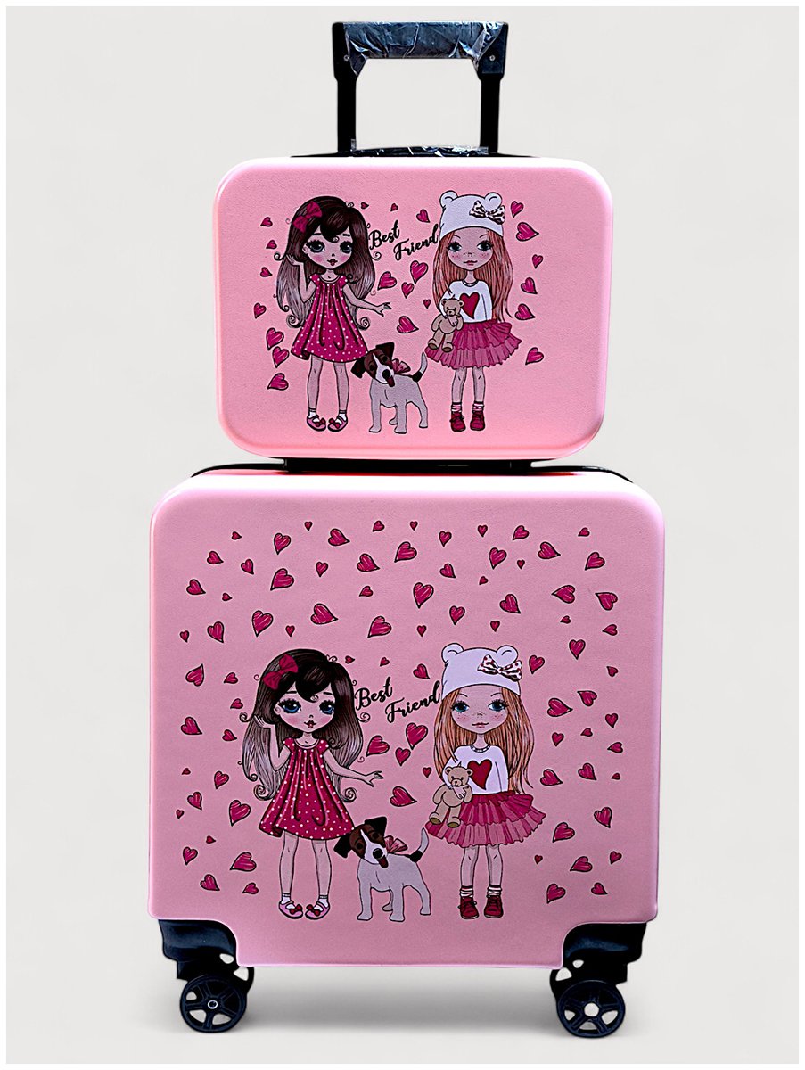 

Дорожный комплект Lats Чемодан квадратный + бьюти кейс, лучшие подруги, Розовый/рисунок