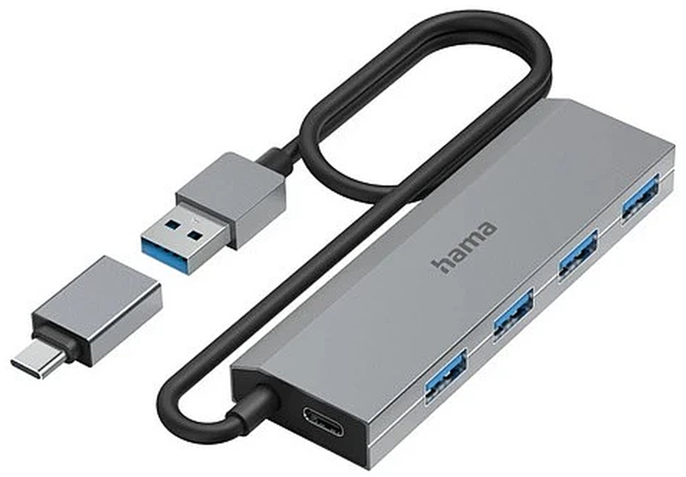 фото Разветвитель usb hama 4 порта, 4x usb-a - usb 3.2 gen1 5 гбит/с. (200138) серый