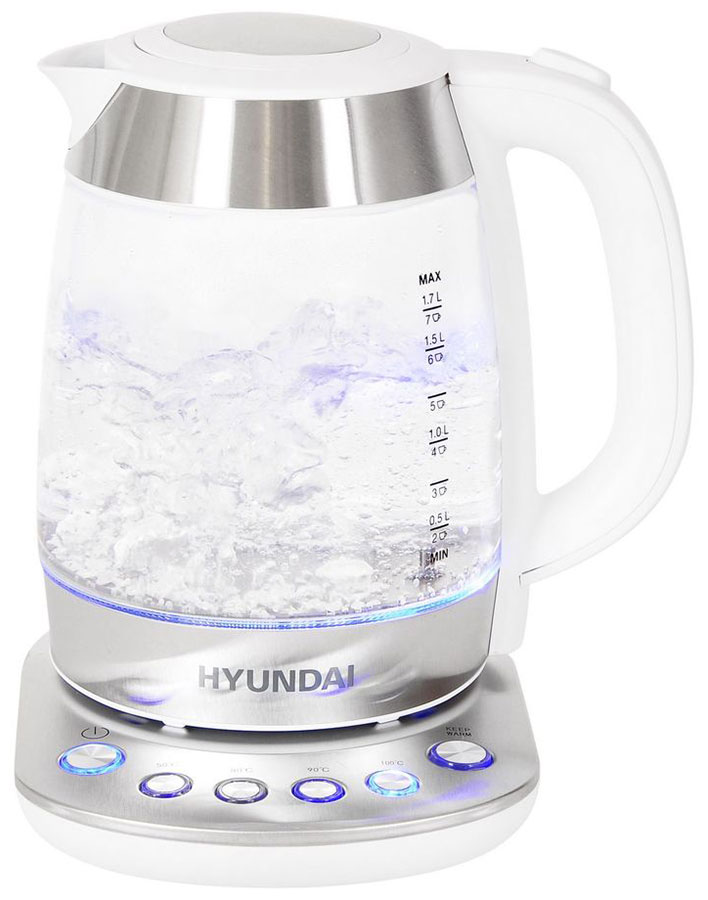 Изображение товара Электрический чайник Hyundai HYK-G4033 1.7л 2200Вт стекло белый серебристый