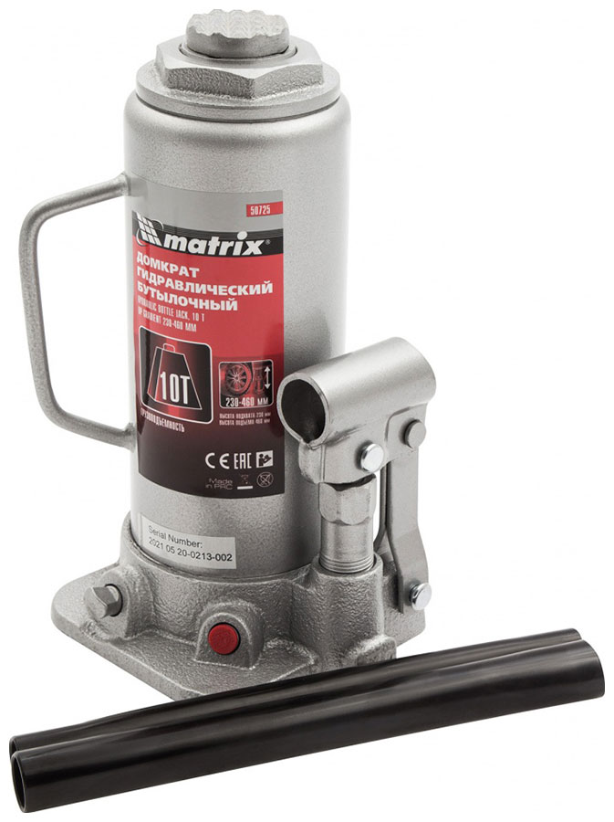Изображение товара Домкрат гидравлический бутылочный Matrix 10 т, h подъема 230-460 мм, 50725