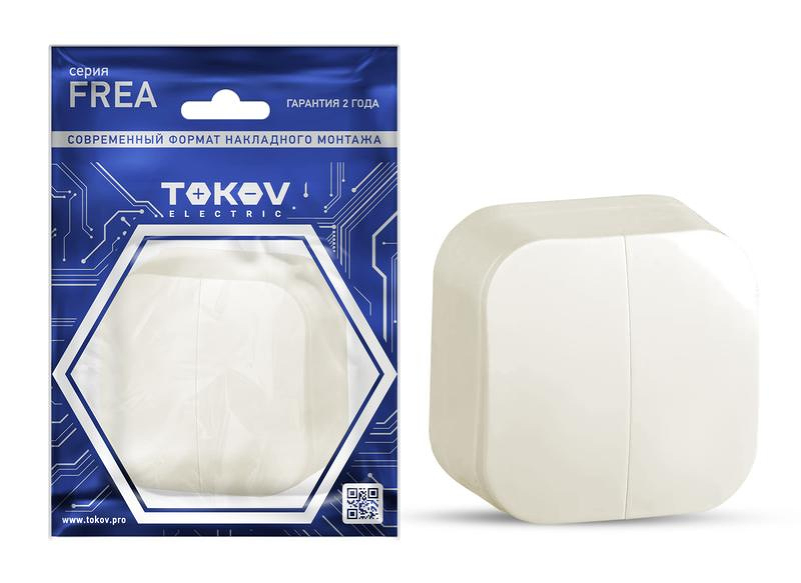 Изображение товара Выключатель 2-кл Frea IP20 10А от Tokov Electric, монтаж открытый, бежевый